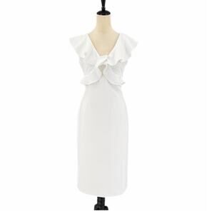 Antonio Melani White Ruffle Midi Bridal Bachelorette Wedding Shower Sheath Dress